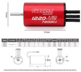 Surpass Hobby 1220 v2 7200kv Brushless Motor for 1/24 1/28 1/32 RC Cars - Black