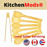 KitchenMods® Authentic 7 Wooden Bamboo Utensils Set *UtensilsONLY*