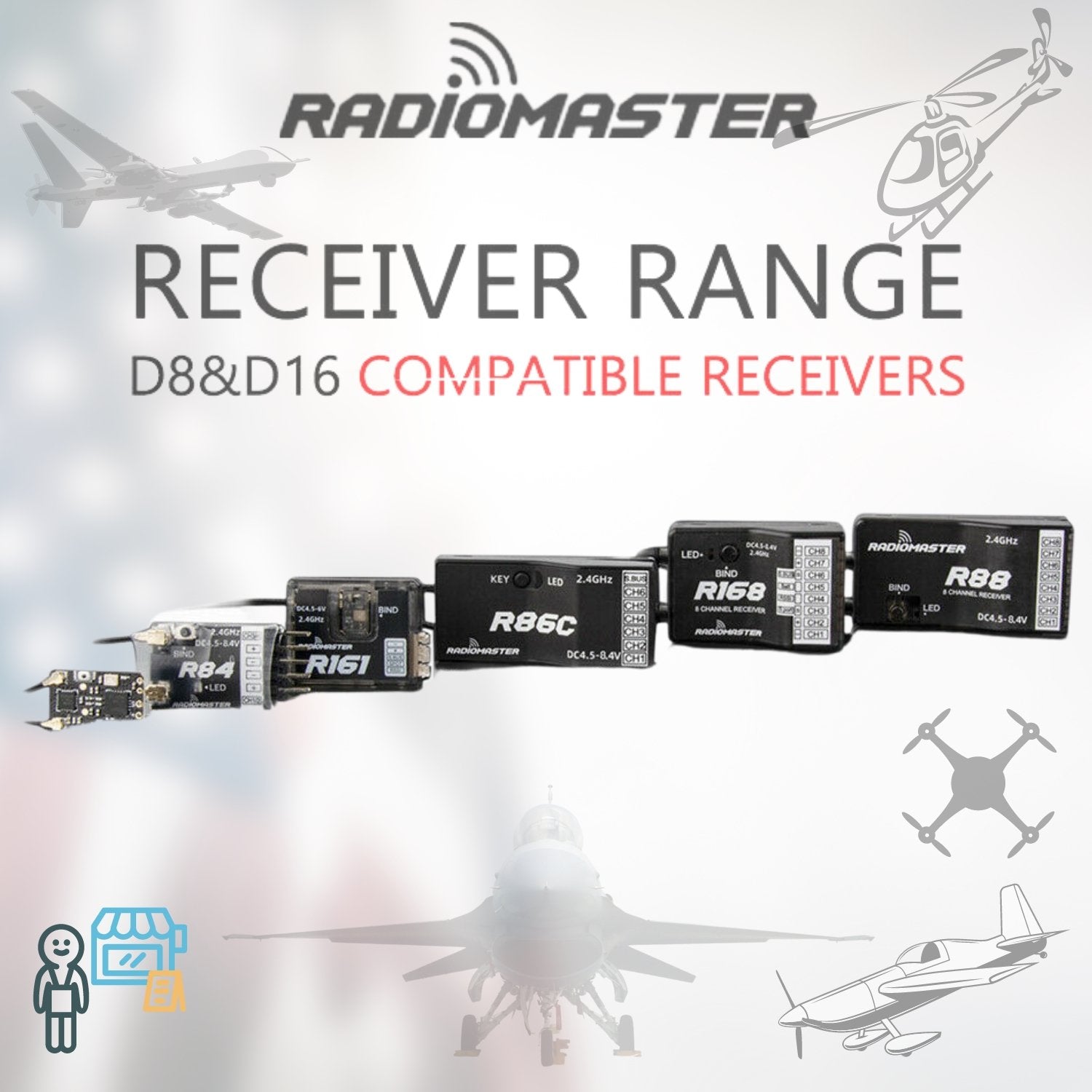 for récepteur Multi-protocole Radiomaster R81 R84 R86 R86C R88 4CH 6CH 8CH récepteur SBUS RSSI for FRSKY D8 D16 TX16S SE RC FPV Drones (Color : R81 8CH for récepteur Multi-protocole Radiomaster R81 R84 R86 R86C R88 4CH 6CH 8CH récepteur SBUS RSSI for FRSKY D8 D16 TX16S SE RC FPV Drones (Color : R81 8CH