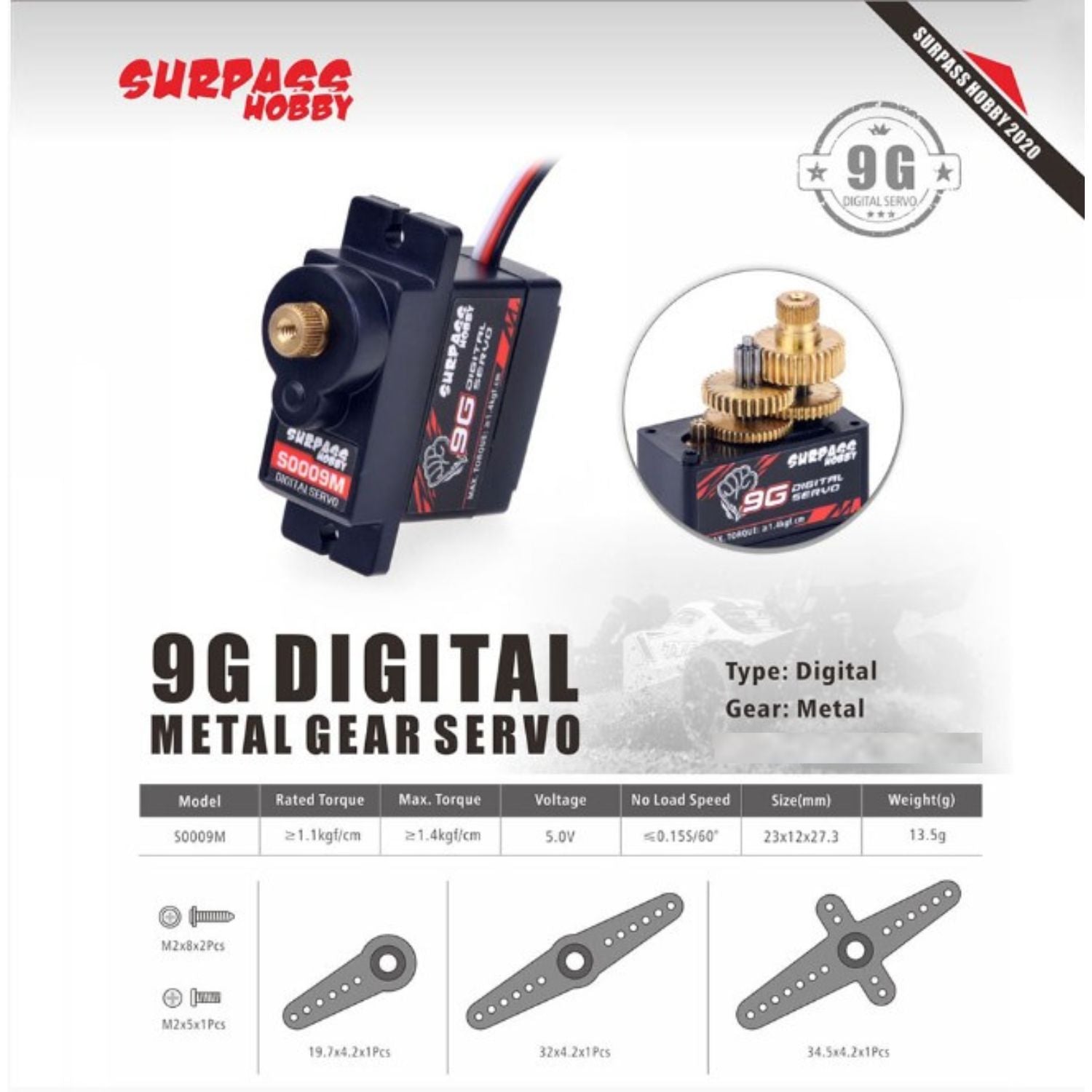 SURPASS Hobby 9g Metal Gear Servo for RC plane Heli Boat 1/24 Truck Car