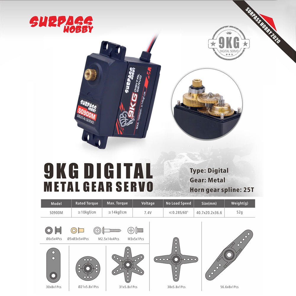 SURPASS HOBBY S0900M 9kg Metal servo TREX 600 1/10 1/8 RC Car